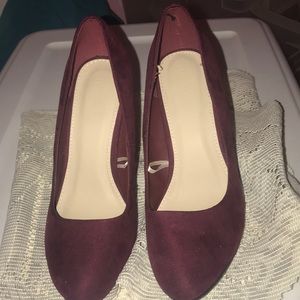Maroon colored suede heels